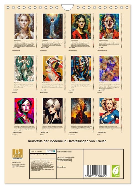 Produktbild: Kunststile der Moderne in Darstellungen von Frauen (Wandkalender 2027 DIN A4 hoch), CALVENDO Monatskalender