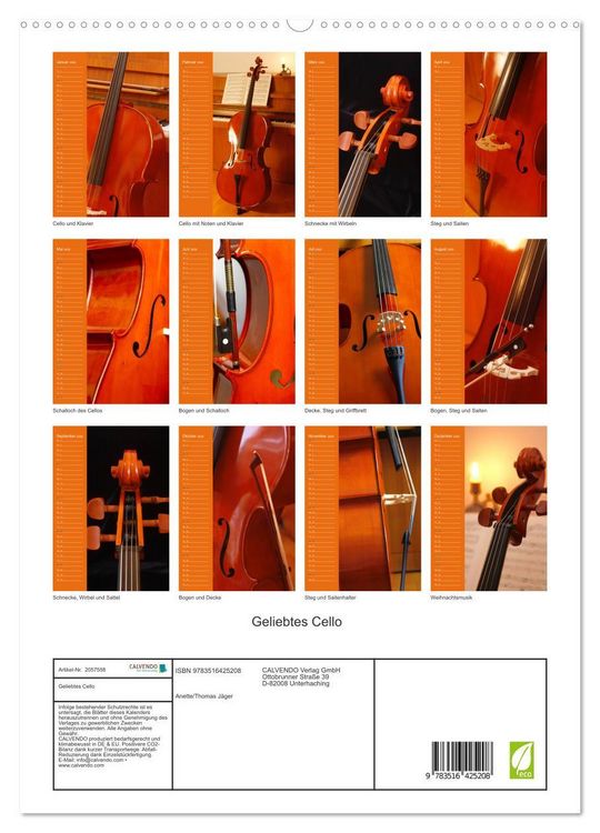 Produktbild: Geliebtes Cello (hochwertiger Premium Wandkalender 2026 DIN A2 hoch), Kunstdruck in Hochglanz