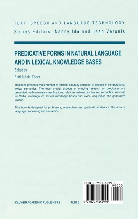 Produktbild: Predicative Forms in Natural Language and in Lexical Knowledge Bases