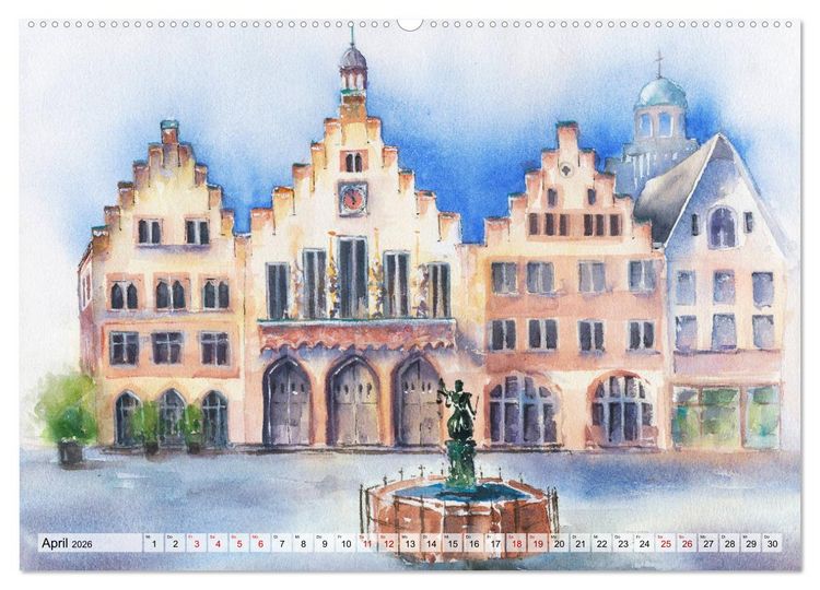 Produktbild: Frankfurt in Aquarell (hochwertiger Premium Wandkalender 2026 DIN A2 quer), Kunstdruck in Hochglanz