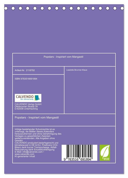 Produktbild: Popstars - Inspiriert vom Mangastil (Tischkalender 2026 DIN A5 hoch), CALVENDO Monatskalender