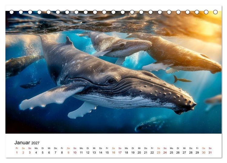 Produktbild: Wale - ein Jahr voller Meer (Tischkalender 2027 DIN A5 quer), CALVENDO Monatskalender