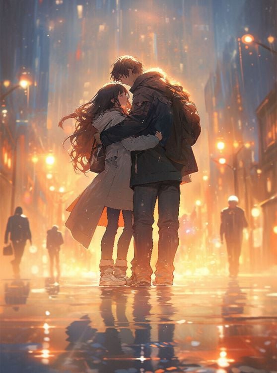 Produktbild: CALVENDO Puzzle Manga - Liebesp&auml;rchen im Regen in der Stadt | 2000 Teile Lege-Gr&ouml;&szlig;e 90x67cm Foto-Puzzle f&uuml;r gl&uuml;ckliche Stunden