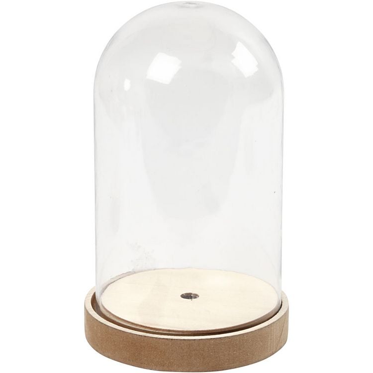 Produktbild: Creativ Company Plastikglas Glocke auf Holzfu&szlig;, H 18 cm, D 11 cm
