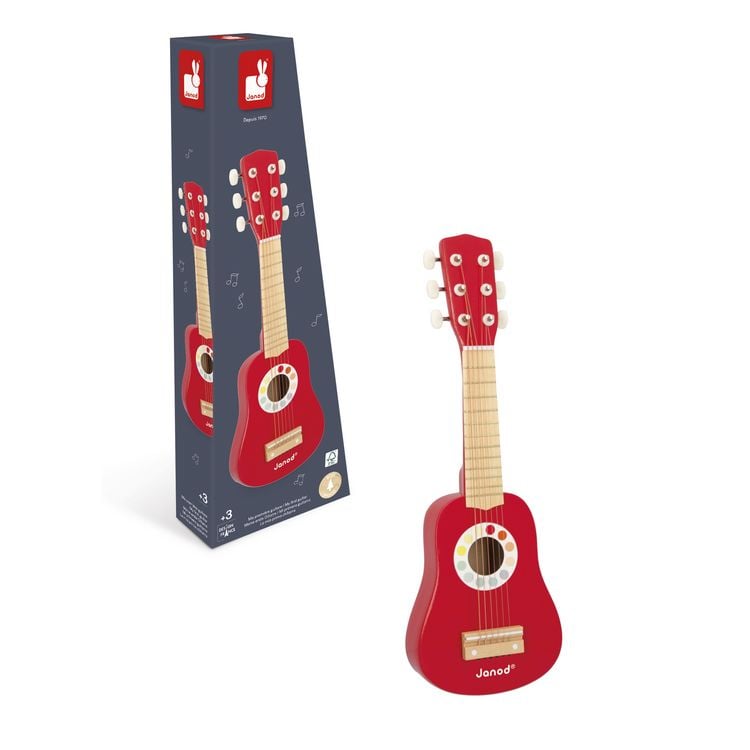 Produktbild: Kindergitarre aus Holz mit 6 Metallsaiten im Konfetti-Design