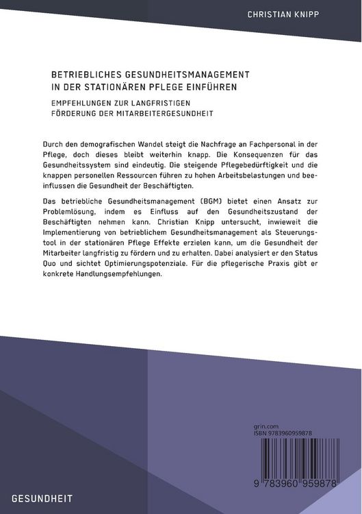 Produktbild: Betriebliches Gesundheitsmanagement in der station&auml;ren Pflege einf&uuml;hren. Empfehlungen zur langfristigen F&ouml;rderung der Mitarbeitergesundheit