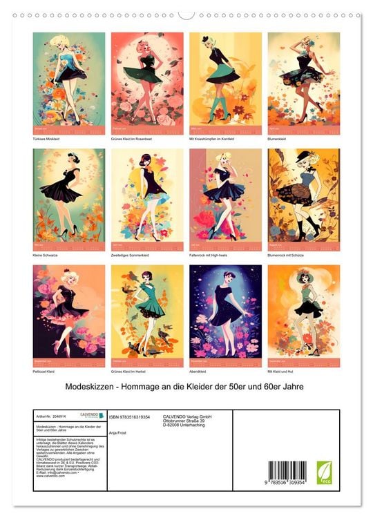 Produktbild: Modeskizzen - Hommage an die Kleider der 50er und 60er Jahre (hochwertiger Premium Wandkalender 2026 DIN A2 hoch), Kunstdruck in Hochglanz