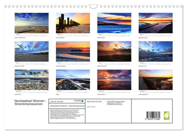 Produktbild: Nordseebad Wremen - Strandimpressionen (Wandkalender 2026 DIN A3 quer), CALVENDO Monatskalender