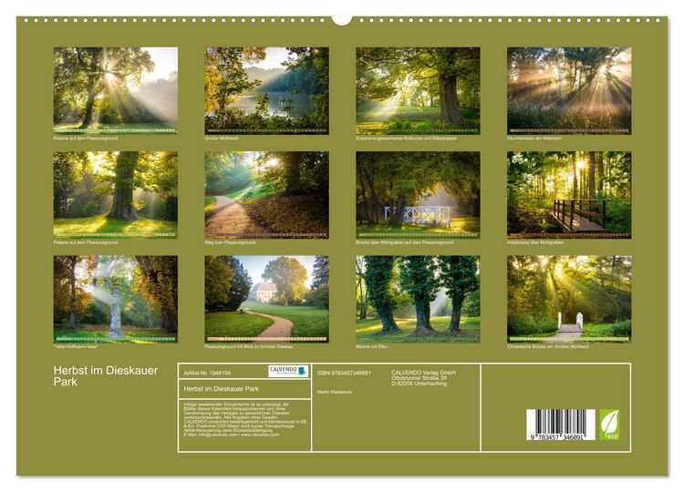 Produktbild: Herbst im Dieskauer Park (hochwertiger Premium Wandkalender 2026 DIN A2 quer), Kunstdruck in Hochglanz