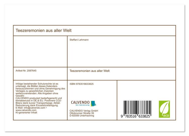Produktbild: Teezeremonien aus aller Welt (Tischkalender 2026 DIN A5 quer), CALVENDO Monatskalender