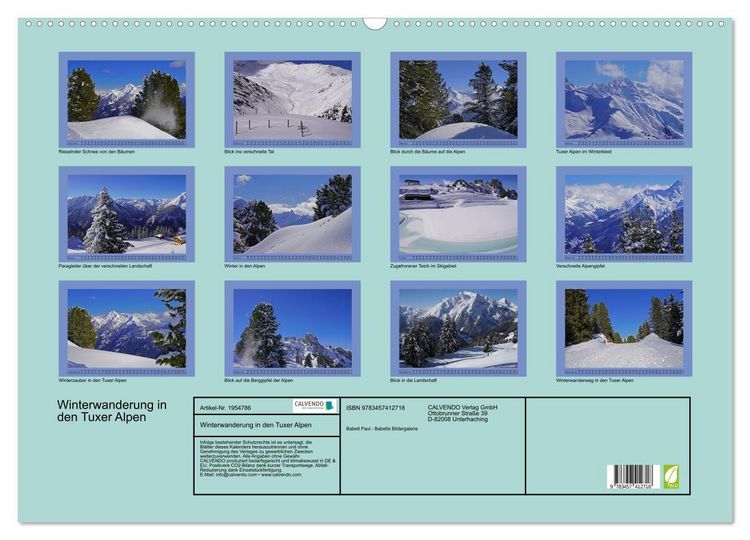 Produktbild: Winterwanderung in den Tuxer Alpen (Wandkalender 2026 DIN A2 quer), CALVENDO Monatskalender