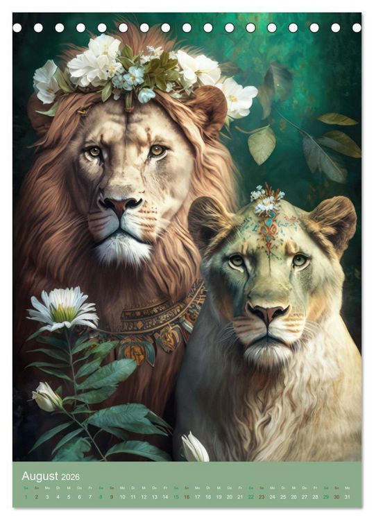 Produktbild: Raubkatzen mit Ornamenten indischer Art (Tischkalender 2026 DIN A5 hoch), CALVENDO Monatskalender