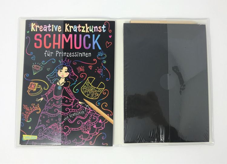 Produktbild: Kratzbilder f&uuml;r Kinder: Kreative Kratzkunst: Schmuck f&uuml;r Prinzessinnen: Set mit 10 Kratzbildern, Anleitungsbuch und Holzstift
