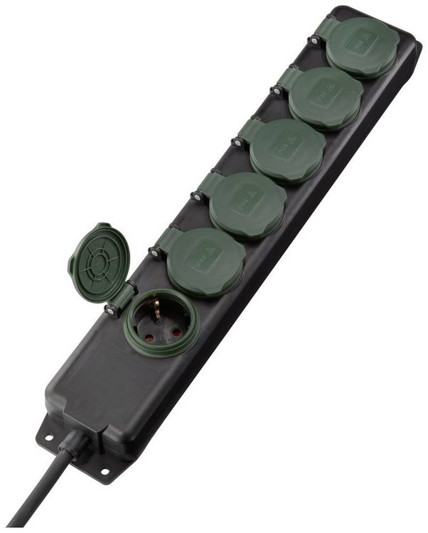 Produktbild: Sygonix SY-5145342 Steckdosenleiste Schwarz, Standard-Gr&uuml;n (seidenmatt) Schutzkontakt 1St.