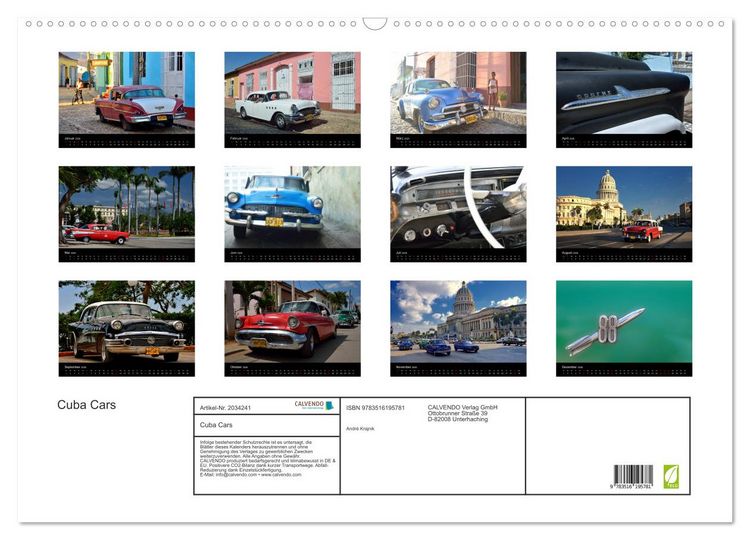 Produktbild: Cuba Cars (Wandkalender 2026 DIN A2 quer), CALVENDO Monatskalender
