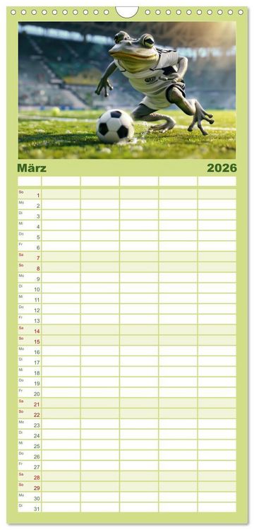 Produktbild: Familienplaner 2026 - Der tierisch lustige Fu&szlig;ballkalender mit 5 Spalten (Wandkalender, 21 x 45 cm) CALVENDO