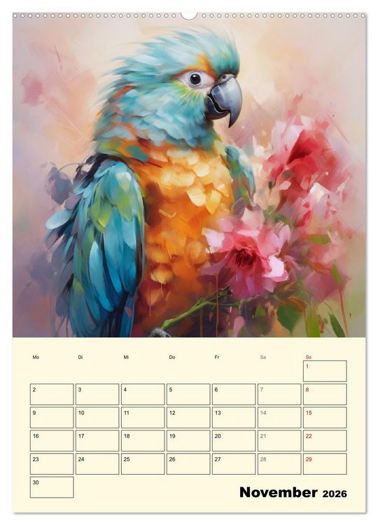 Produktbild: Bunte V&ouml;gel. Bezaubernde Papageien-Aquarelle (hochwertiger Premium Wandkalender 2026 DIN A2 hoch), Kunstdruck in Hochglanz
