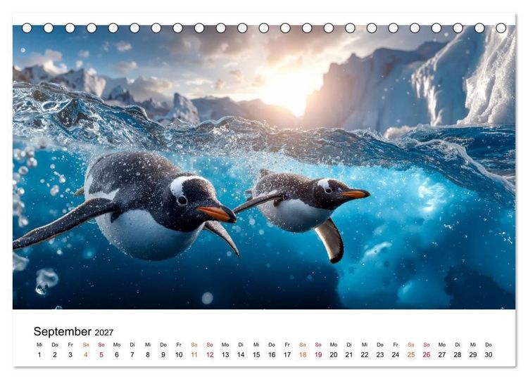 Produktbild: Pinguine - ein Jahr voller Meer (Tischkalender 2027 DIN A5 quer), CALVENDO Monatskalender
