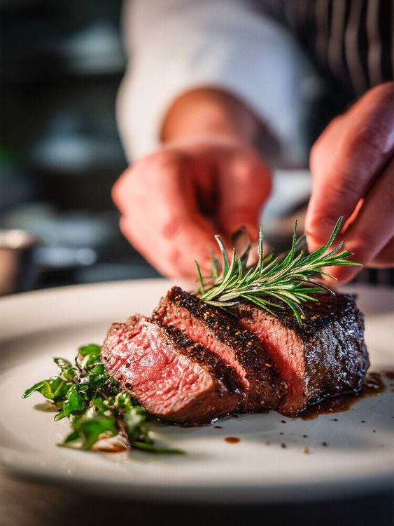 Produktbild: CALVENDO Puzzle Zartes Steak wird kunstvoll mit frischen Kr&auml;utern angerichtet | 1000 Teile Lege-Gr&ouml;&szlig;e 64x48cm Foto-Puzzle f&uuml;r gl&uuml;ckliche Stunden