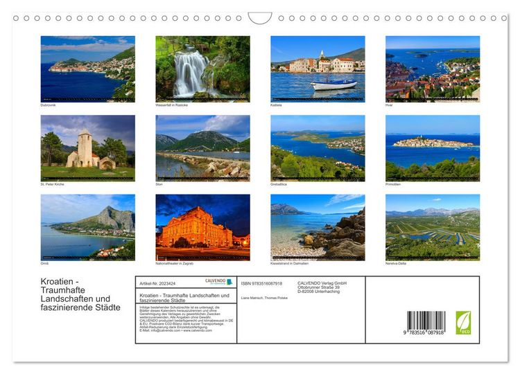 Produktbild: Kroatien - Traumhafte Landschaften und faszinierende St&auml;dte (Wandkalender 2026 DIN A3 quer), CALVENDO Monatskalender