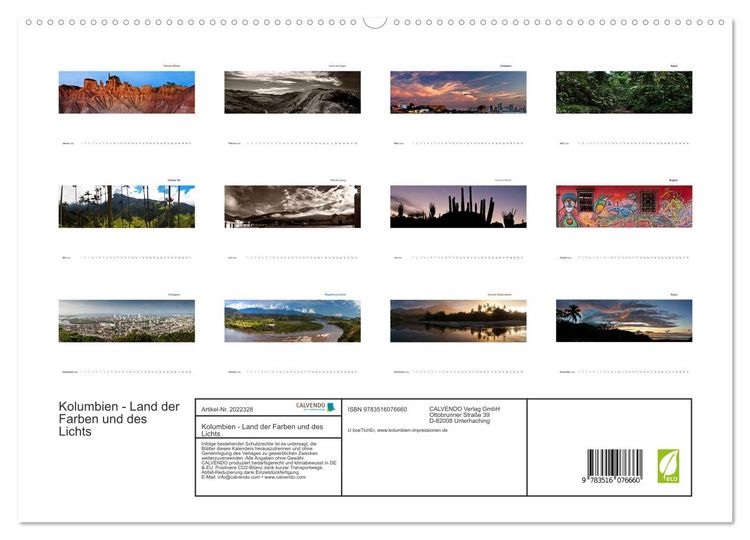 Produktbild: Kolumbien - Land der Farben und des Lichts (hochwertiger Premium Wandkalender 2026 DIN A2 quer), Kunstdruck in Hochglanz
