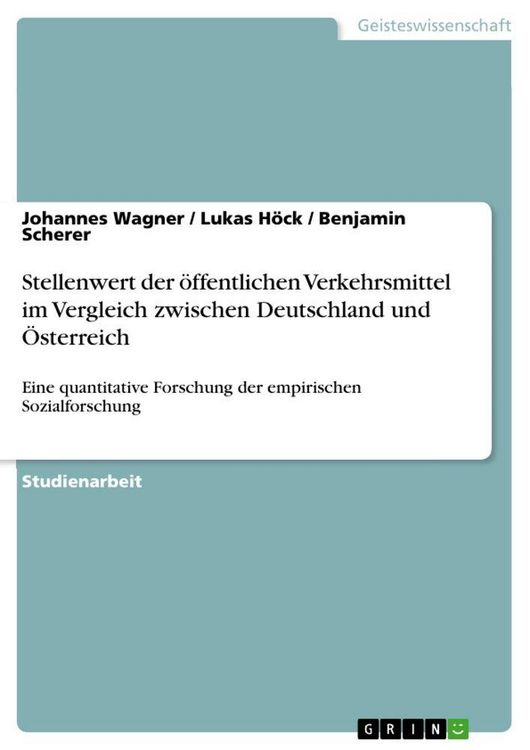 Produktbild: Stellenwert der &ouml;ffentlichen Verkehrsmittel im Vergleich zwischen Deutschland und &Ouml;sterreich