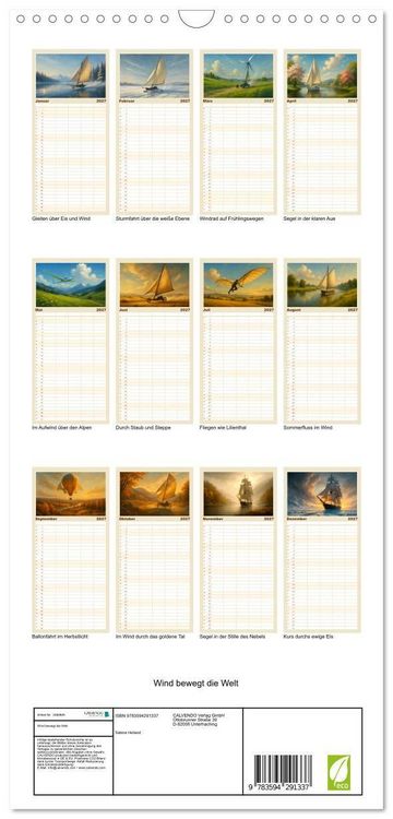 Produktbild: Familienplaner 2027 - Wind bewegt die Welt mit 5 Spalten (Wandkalender, 21 x 45 cm) CALVENDO