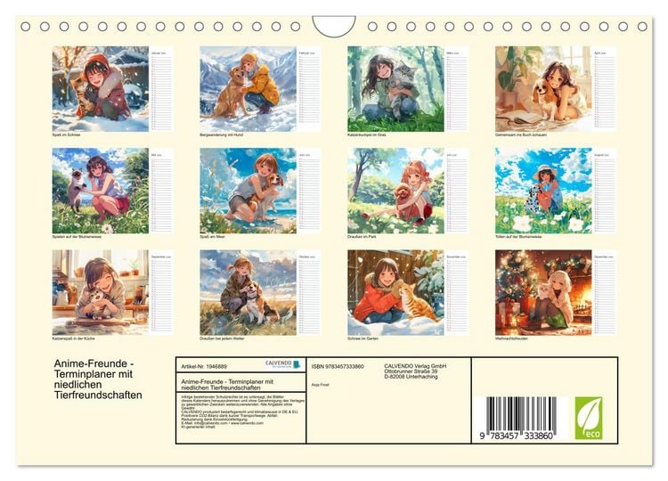 Produktbild: Anime-Freunde - Terminplaner mit niedlichen Tierfreundschaften (Wandkalender 2026 DIN A4 quer), CALVENDO Monatskalender