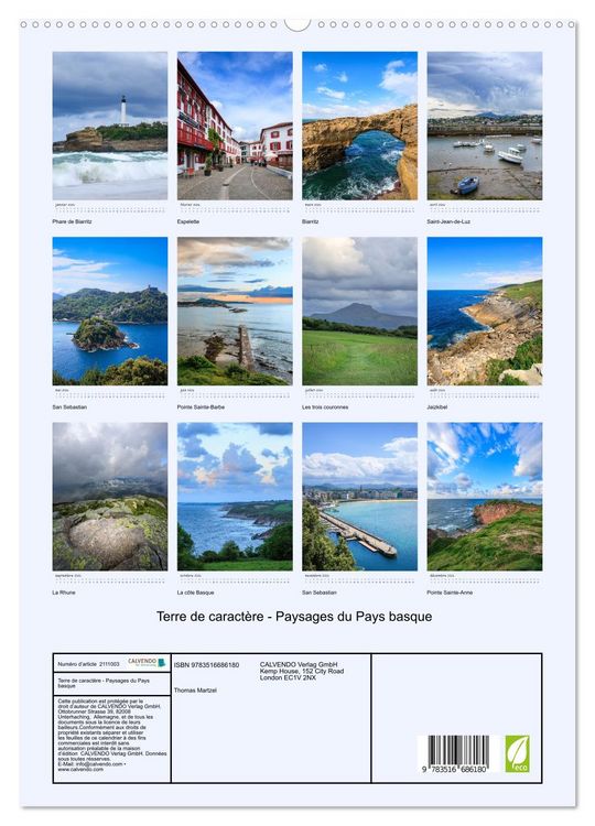 Produktbild: Terre de caract&egrave;re - Paysages du Pays basque (Calendrier mural 2026 DIN A2 horizontal) calendrier de bureau