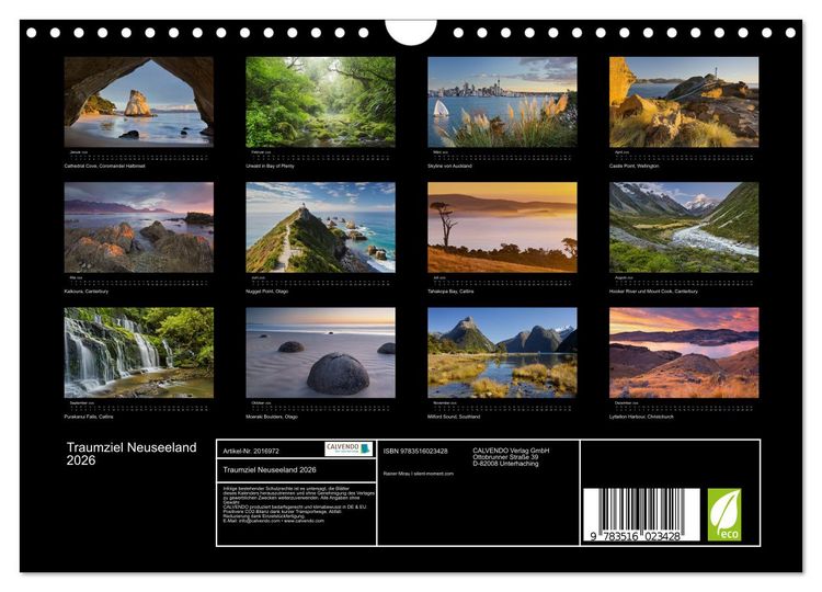 Produktbild: Traumziel Neuseeland 2026 (Wandkalender 2026 DIN A4 quer), CALVENDO Monatskalender