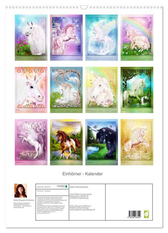 Produktbild: Einh&ouml;rner - Kalender (Wandkalender 2026 DIN A2 hoch), CALVENDO Monatskalender
