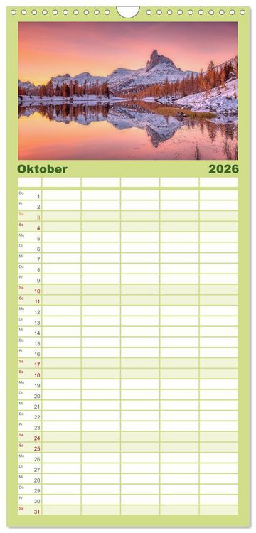 Produktbild: Familienplaner 2026 - Bergstille - Landschaften, die ber&uuml;hren mit 5 Spalten (Wandkalender, 21 x 45 cm) CALVENDO