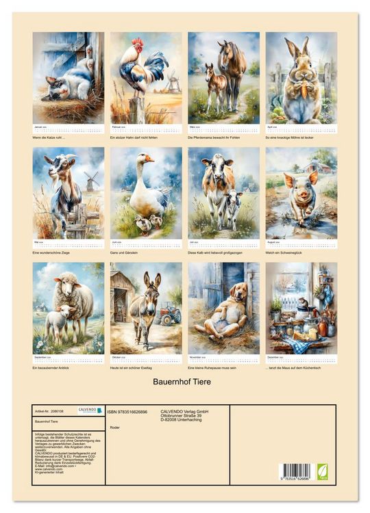 Produktbild: Bauernhof Tiere (Wandkalender 2026 DIN A2 hoch), CALVENDO Monatskalender