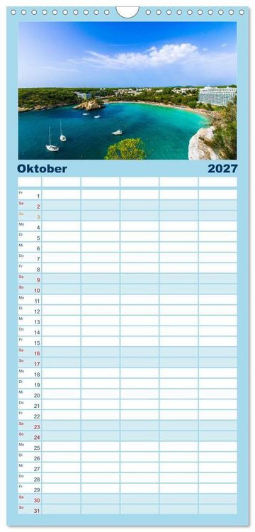 Produktbild: Familienplaner 2027 - Menorca - die kleine Schwester von Mallorca mit 5 Spalten (Wandkalender, 21 x 45 cm) CALVENDO