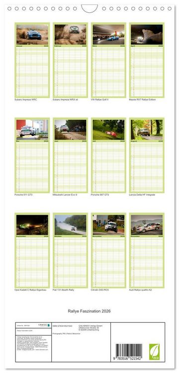 Produktbild: Familienplaner 2026 - Rallye Faszination 2026 mit 5 Spalten (Wandkalender, 21 x 45 cm) CALVENDO