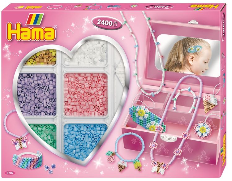 Produktbild: Hama 3707 - Kreativbox Accessoires, Schmuckset mit ca. 2400 Midi-Bügelperlen, Stiftplatte und Zubehör