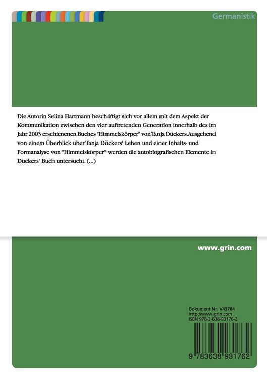 Produktbild: Literatur der Enkelgeneration: Tanja Dueckers - Himmelsk&ouml;rper