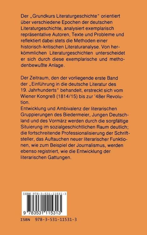Produktbild: Einf&uuml;hrung in die deutsche Literatur des 19. Jahrhunderts