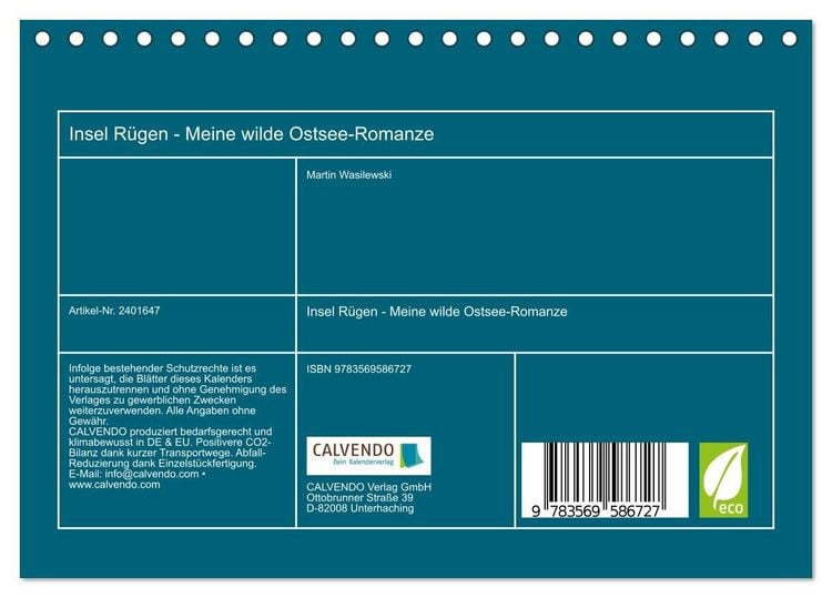 Produktbild: Insel R&uuml;gen - Meine wilde Ostsee-Romanze (Tischkalender 2027 DIN A5 quer), CALVENDO Monatskalender