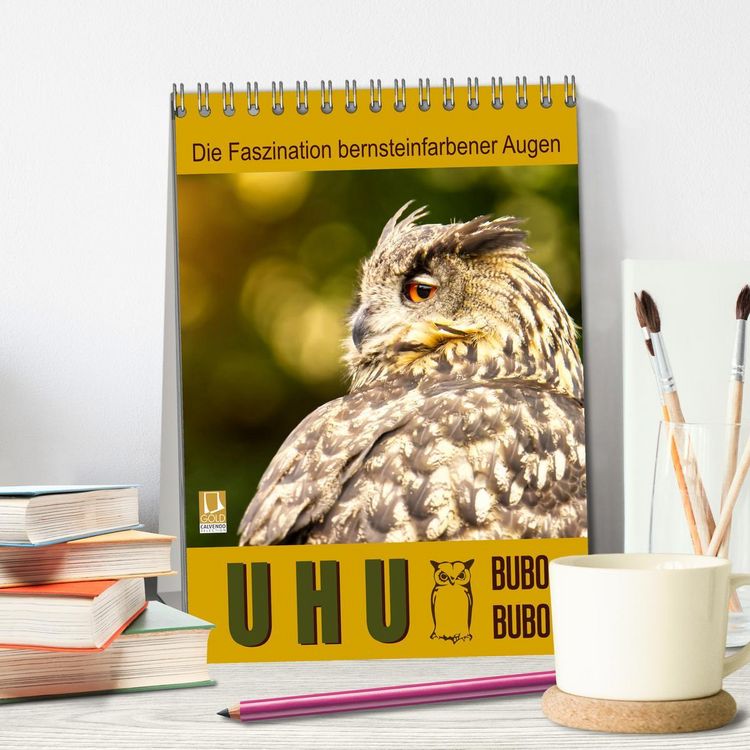 Produktbild: Uhu, die Faszination bernsteinfarbener Augen (Tischkalender 2026 DIN A5 hoch), CALVENDO Monatskalender