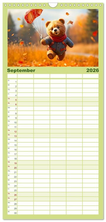 Produktbild: Familienplaner 2026 - Teddyb&auml;r und seine Abenteuer mit 5 Spalten (Wandkalender, 21 x 45 cm) CALVENDO