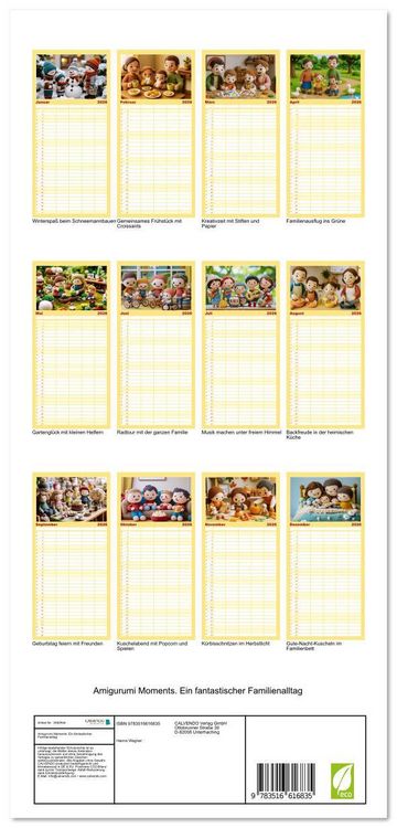 Produktbild: Familienplaner 2026 - Amigurumi Moments. Ein fantastischer Familienalltag mit 5 Spalten (Wandkalender, 21 x 45 cm) CALVENDO