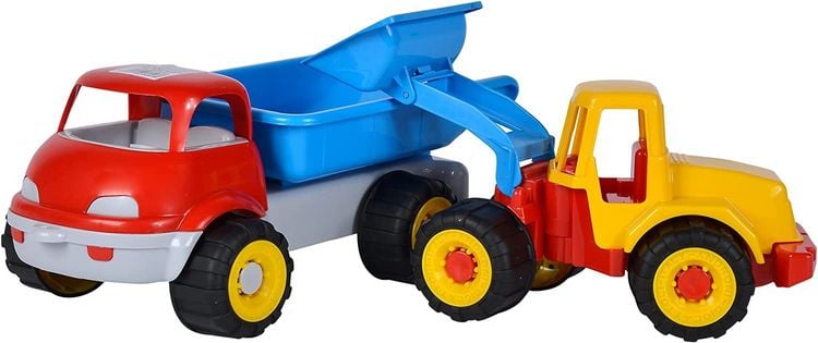 Simba 107134610 - LKW Kipper mit Bagger 2-teilig, Kunststoff, 36/29cm, Sandspielzeug