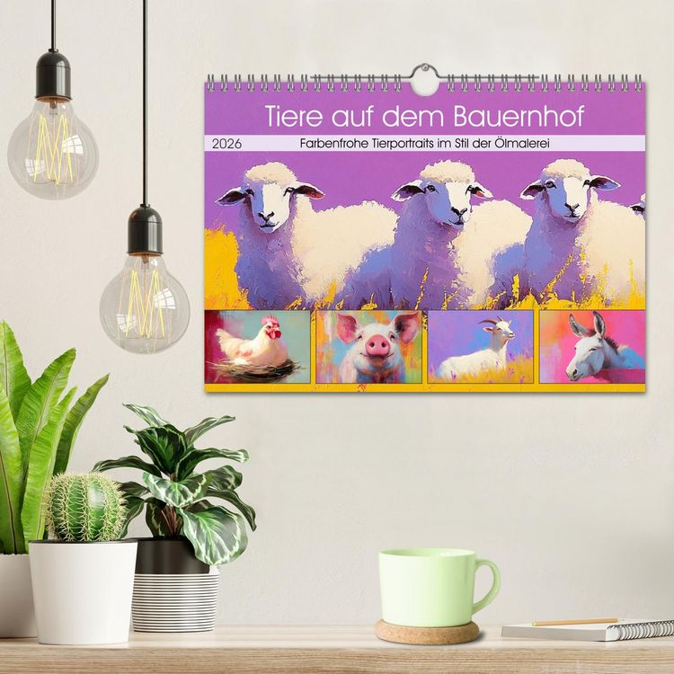 Produktbild: Tiere auf dem Bauernhof. Farbenfrohe Tierportraits im Stil der &Ouml;lmalerei (Wandkalender 2026 DIN A4 quer), CALVENDO Monatskalender