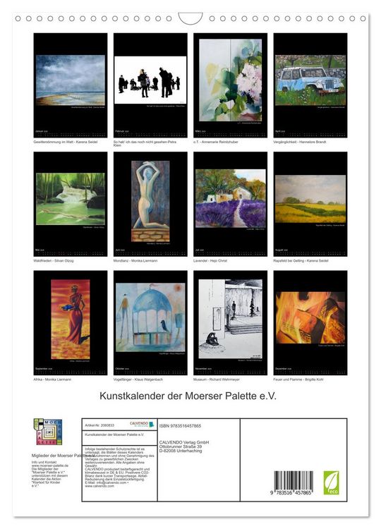 Produktbild: Kunstkalender der Moerser Palette e.V. (Wandkalender 2026 DIN A3 hoch), CALVENDO Monatskalender
