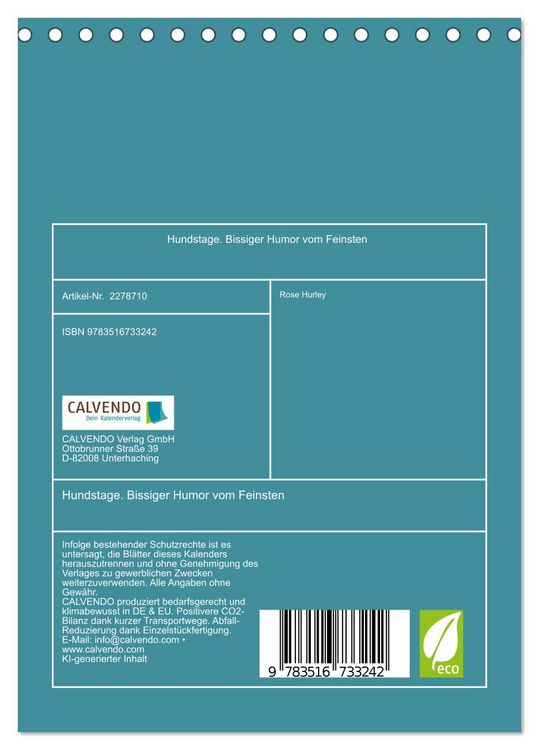 Produktbild: Hundstage. Bissiger Humor vom Feinsten (Tischkalender 2026 DIN A5 hoch), CALVENDO Monatskalender
