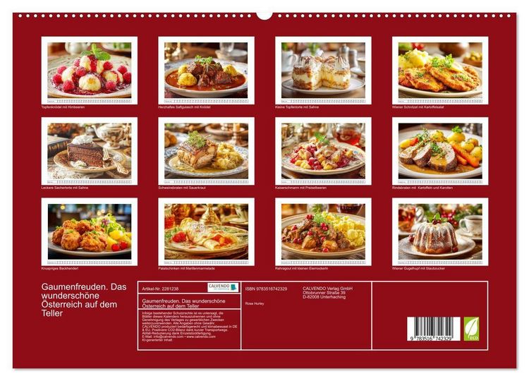 Produktbild: Gaumenfreuden. Das wundersch&ouml;ne &Ouml;sterreich auf dem Teller (hochwertiger Premium Wandkalender 2026 DIN A2 quer), Kunstdruck in Hochglanz