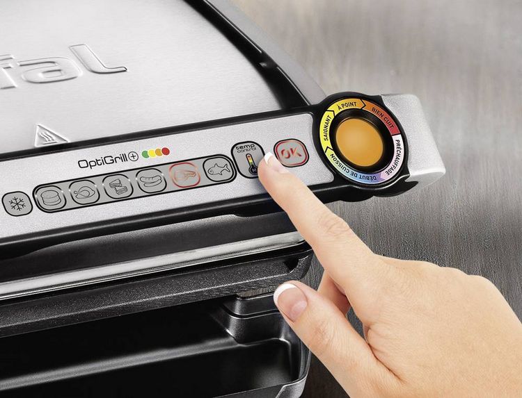 Produktbild: Tefal Optigrill+ Elektro Kontaktgrill Automatische Temperaturanpassung Edelstahl (geb&uuml;rstet), Schwarz