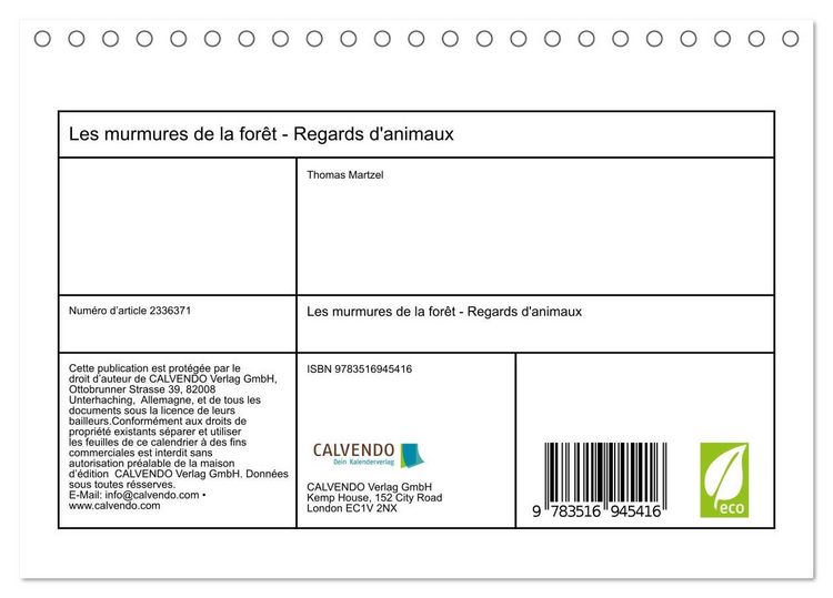 Produktbild: Les murmures de la for&ecirc;t - Regards d'animaux (Calendrier de bureau 2027 DIN A5 vertical), CALVENDO calendrier mensuel