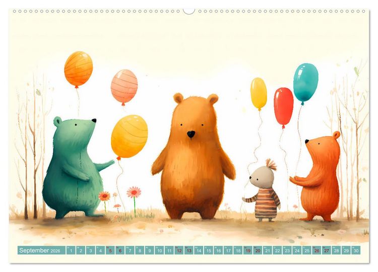 Produktbild: B&auml;rige Illustrationen (hochwertiger Premium Wandkalender 2026 DIN A2 quer), Kunstdruck in Hochglanz